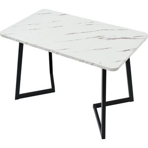 Merax 117x68 cm Eettafel - Rechthoekige Tafel met Modern Marmerpatroon - Keukentafel met Metalen Poten - Wit met Zwart