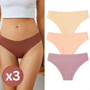 RENALUX - Naadloos Ondergoed Dames - Naadloos Ondergoed Vrouwen - Ondergoed Dames - Seamless Ondergoed Dames - Slips - Set 3 Stuks - Beige, Lichtroze, Taupe - Maat S