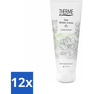 12 x Therme - Zen White Lotus - Handbalsem - Hydraterend - Verzorgend - 75ml - Handbalsem - Handcrème - Hydraterende Handcrème - Luxe Handcrème - Vegan Handcrème