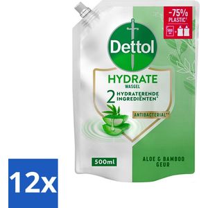 Dettol - Handzeep Navulling - Hydrate - Aloë Vera & Bamboe - 500 ml - Voordeelverpakking - 12 stuks