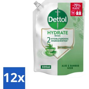 Dettol - Handzeep Navulling - Hydrate - Aloë Vera & Bamboe - 500 ml - Voordeelverpakking - 12 stuks