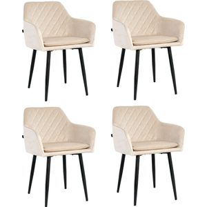 Lina® Noble Eetkamerstoelen - Beige - Set van 4 - Velvet