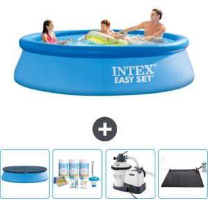 Intex Rond Opblaasbaar Easy Set Zwembad - 305 x 76 cm - Blauw - Inclusief Afdekzeil - Onderhoudspakket - Zwembadfilterpomp - Solar Mat