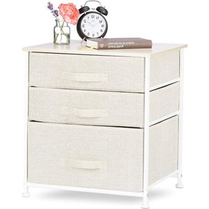 Ladekast 3 stoffen lades metaal hout ladeblok commode HxBxD 53x48x40 cm beige Ladeblok