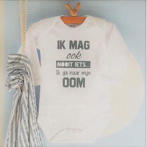 Baby Rompertje Ik mag ook nooit iets ik ga naar mijn oom| Lange mouw | wit | maat 74/80 zwangerschap aankondiging bekendmaking