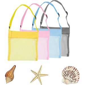 Lichtgewicht Opbergtas voor Kinderen - 4 StuksMesh Strandtassen - Herbruikbaar en HandigOpbergnet Tas - Spel Tas voor Strand en Vakantie