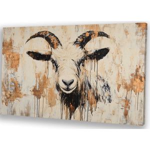 Geit in abstracte print - Geit portret - Muurdecoratie canvas dieren - Modern art - Muurdecoratie landelijk - Muurdecoratie - canvas 150x100 cm