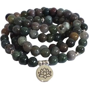Onyx - Lotus Mala Armband / Ketting  108 Stenen Kralen -  Vrouwen / Mannen - 8mm Steen - India - Boeddha - Yoga - Meditatie - Buddha - Kralenketting - Rozenkrans  - Natuurlijke edelsteen
