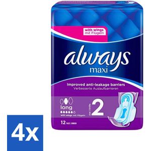 Always Maxi - Maandverband - Lang met Vleugels - 12 Maandverbandjes - Voordeelverpakking - 4 stuks