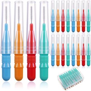 interdentale borstel tandenstoker tandheelkundige tand flossing hoofd tandheelkundige borstel mondelinge tandheelkundige flosser tandenstoker reinigers tandreinigingsgereedschap met opbergdoos, rood, blauw, groen, oranje - 4*10PCS