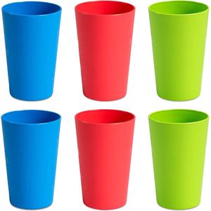 Drinkbekers, 6-delige set, onbreekbare herbruikbare camping- en kinderbekers, kunststof bekers 275 ml (6 stuks, blauw, groen, rood)