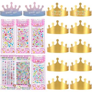 12Pcs Gouden DIY Verstelbare Kartonnen Kronen met Strass Stickers voor Jongens Meisjes Verjaardagsfeestje