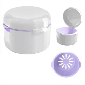 Houder voor kunstgebitten - Kunstgebitbad - Kunstgebitbeker voor het weken van kunstgebitten - Kunstgebitbad met spoelmand - Houder voor eenvoudig transport en reiniging - Wit