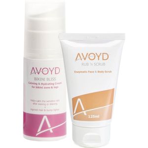 Avoyd Zwangerschapspakket - Set van Avoyd Bikini Bliss 50ml + Avoyd Rub 'n Scrub 125ml - Voor een heerlijk zachte huid zonder scheerirritatie & rode scheerbultjes tijdens de zwangerschap