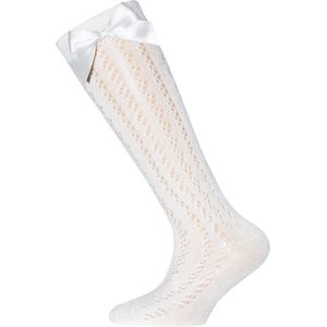 Ewers Witte Kniekousen met Strik - Luxe Meisjessokken voor Feestjes, Bruiloften & Communie - Maat 18/19