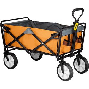 Vevor - Opvouwbare wagen - Strandkar - Vouwwagen - Bolderkar - Grote Wielen - Verstelbare Handgrepen - 80KG draagvermogen - Oranje