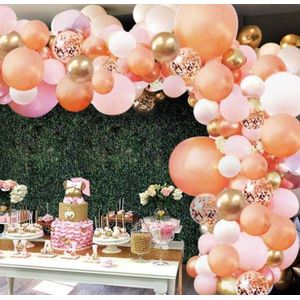 Ballonnenboog - Zalm - Roze - Goud - Wit - BIEK20 - met ophanghaakjes - Feestversiering - Partydecoratie - 167 ballonnen - Verjaardag - Ballonboog