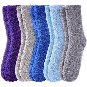 Sokken - 5 Paar - Dikke Koraal Fleece Sokken - Warme Fuzzy Fleece Sokken - Warme Winter Sokken - Maat 35-40 - Fluffy Sokken - Huissokken - Kousen - Warme Fleece Antislip Sokken - Meerkleurig - Paars/Lichtgrijs/Blauw/Lichtblauw/Grijs