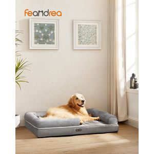 Orthopedisch hondenbed, hondenkussen, hondenmand, zachte vulling, hondensofa, opstaande randen, hoes afneembaar en wasbaar, 106 x 80 x 25 cm, anti-slip onderzijde, lichtgrijs PGW077G02