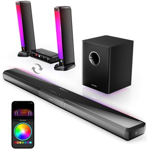 Ultimea Apollo S80 5.1 Soundbar, slimme app-bediening, dynamische lichteffecten, RGB-licht- en helderheidsaanpassing, 121 vooraf ingestelde EQ-matrices, afneembaar ontwerp