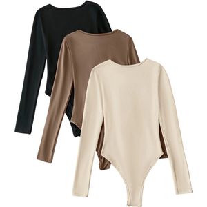 Bovista Bodysuit Dames - Jumpsuit - Corrigerend Ondergoed - Body plunge - Lingerie - Setje Vrouwen - 3 Pcs - Zwart/Abrikoos/Khaki - Maat M