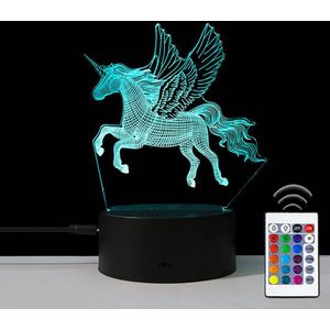 Klarigo® Nachtlamp – 3D LED Lamp Illusie - 16 Kleuren – Bureaulamp – Unicorn  Vleugel – Sfeerlamp – Nachtlampje Kinderen – Creative - Afstandsbediening