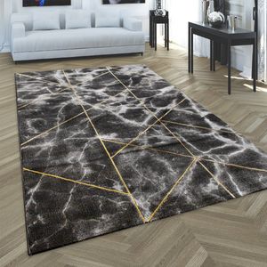 Paco Home Vloerkleed Woonkamer Laagpolig 3D Effect Marmer Look Geometrisch Patroon Ruiten 240x340 cm