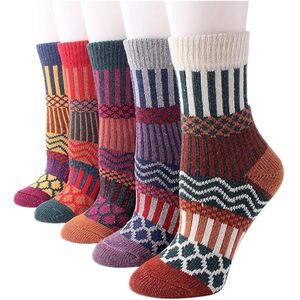 Huissokken - Wintersokken - 5 Paar - Thuissokken - Huissokken Dames en Heren - Verwarmde sokken - Fleece Sokken - Dikke Sokken - Slofsokken - Warme Sokken - Bedsokken - Gevoerde Sokken - Winter Sokken - Cadeautip - KerstVrouwelijke verticale, eenmaat