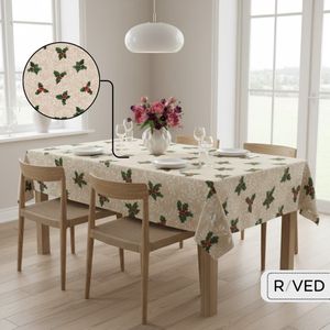 Raved Kerst Tafelzeil - Kersthulst 140 cm x 260 cm - Beige - PVC - Afwasbaar