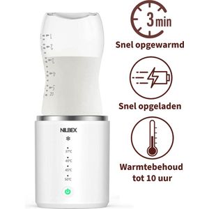 NILBEX® Bottle Warmer Pro - Draagbare Baby Flessenwarmer voor Onderweg - Flesverwarmer - Draadloos - Wit - Geschikt voor Dr. Brown's, Medela & Difrax