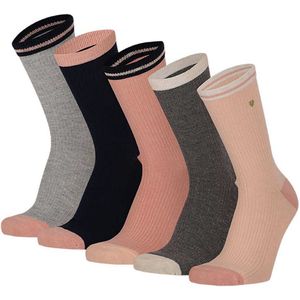 Apollo - Sokken - Hartjes - Rib - Multi Colour - 5-pack - Roze - Maat 23/26