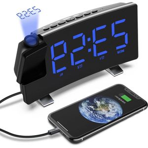 Digitale projectie wekker radio met FM USB aansluiting en helderheidsniveaus - wekker met projectie LED display - reiswekker - tafelklok