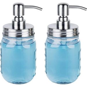 zeepdispenser, 480 ml, navulbaar, helder glas, zeepdispenser met roestvrij stalen pomp voor afwasmiddel, shampoo en lotion, vloeibare zeepdispenser voor keuken, badkamer, 2 stuks