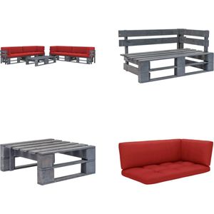 vidaXL 6-delige Loungeset pallet met kussens grijs geïmpregneerd hout - Pallet Loungeset - Pallet Loungesets - Tuinset - Tuinsets