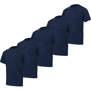 BOXR Underwear - T Shirt Heren - Casual Fit - Bamboe & Biologisch Katoen - 5-Pack Marine-Blauw - Ronde Hals - Zijdezacht & Ademend