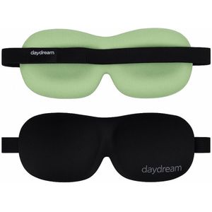Daydream® 3D Slaapmasker Aloe Vera – 24 × 9 cm – Ergonomisch & Lichtdicht – Met Verstelbare Band – Zwart/Groen