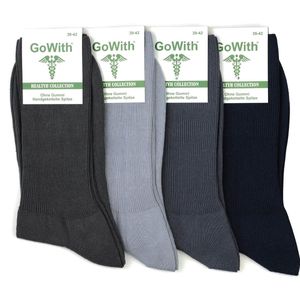 GoWith - katoen sokken - diabetes sokken - 4 paar - warme sokken - thermosokken - huissokken - sokken heren - dames sokken - cadeau sokken - kleur zwart - maat 43-46