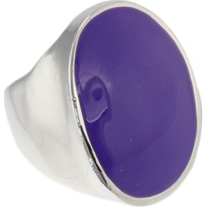 Behave - Ring - Zilverkleurige Ovale Statement Ring met Paars Epoxy – Stijlvol & modern - 19mm