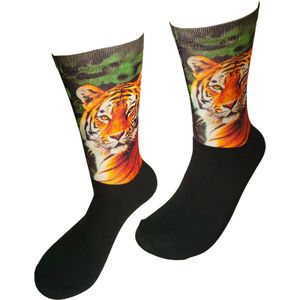 Verjaardags cadeau -Tijger sokken - Leeuw Print sokken - vrolijke sokken - valentijn cadeau - aparte sokken - grappige sokken - leuke dames en heren sokken - moederdag - vaderdag - Socks waar je Happy van wordt - Maat 40-45