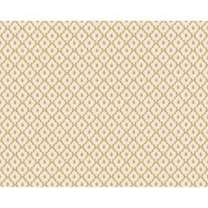 Ruitjes bloemetjes behang goud rose 95460-1