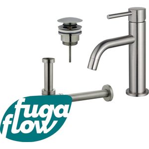 FugaFlow Eccelente Sobrado Badkamer Slim Wastafelkraanset - lage wastafelkraan - klikwaste plug - design sifon - PVD Geborsteld RVS