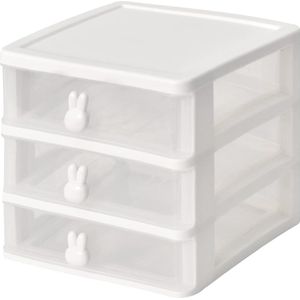 Cosmetische organisator make-up ladekast, laden bureau met 3 laden, opbergdoos met konijnenhandvat voor kaptafel, badkamer, keuken (transparant)