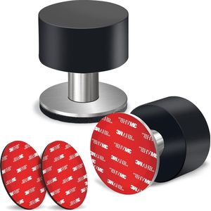 2 stuk - Deurstopper - Zelfklevende deurbeschermers - RVS - Gemaakt van Metaal en Rubber - Deurbuffer met rubberen bescherming - Ø4 x 4.2 cm - Deurbescherming - Muurbeschermer - Deurklink buffers - Deurbuffer voor binnen en buiten