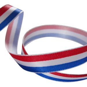 Medaille Lint | Satijn Lint 10mm (1,0cm) | Satijnlint Rood Wit Blauw | Nederlandse Vlag | Koningsdag | Luxe Kwaliteit | Eenzijdig Bedrukt | Rol van 22,85 Meter