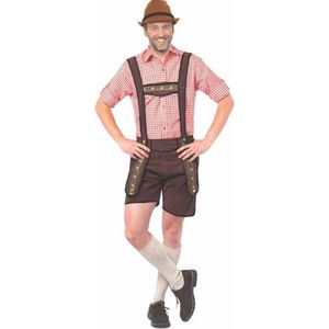 Partychimp Voordelige Korte Lederhose Man Johann Oktoberfest Heren Lederhosen Man Carnavalskleding Heren Carnaval - Polyester - Donkerbruin - Maat S