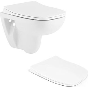 Hangend toilet met toiletbril SoftClose, Rimless, wit - MET TAHARET - 48x35,5cm. - Rim out - SERAMIKSAN PETITE