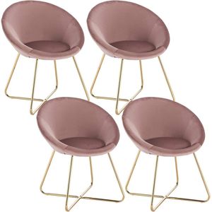 Rootz Set van 4 eetkamerstoelen - fluwelen stoelen - moderne zitplaatsen - comfortabel, duurzaam, eenvoudige montage - roze metaal - 76 cm x 36 cm x 40 cm
