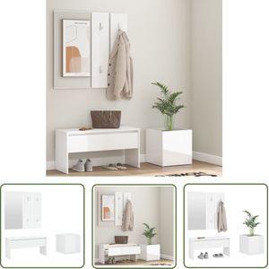 The Living Store Halbank Hoogglans Wit - 80x30.5x40 cm - Inclusief Spiegel - Kapstok en Plantenbak