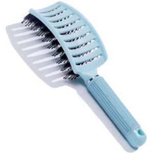 1 stuks haarborstel, borstel met everzwijnhaar, professionele gebogen geventileerde kappersgereedschappen, snel drogende ontwarrende massageborstels,Blauw