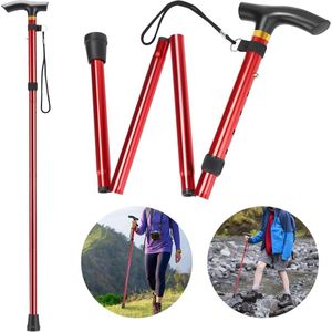 Verstelbare opvouwbare wandelstok - Lichtgewicht en antislip - Aluminium - Wandelstok - Wandelstok - Unisex - Ideaal voor wandelen, trekking en reizen - Rood
